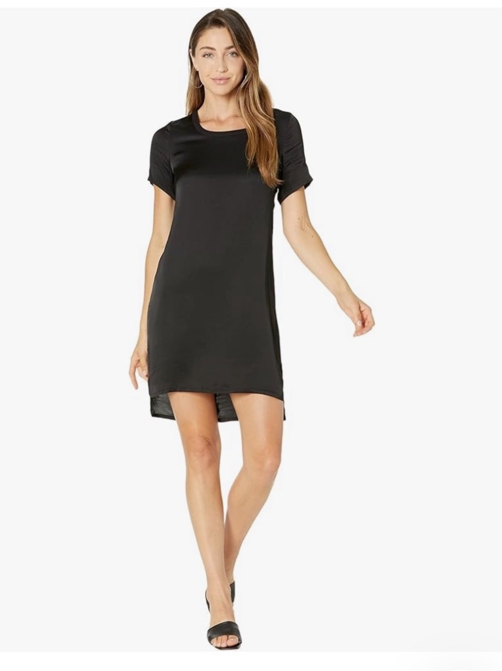 Chaser Satin Black Short Sleeve High Low T Shirt Dress sz S